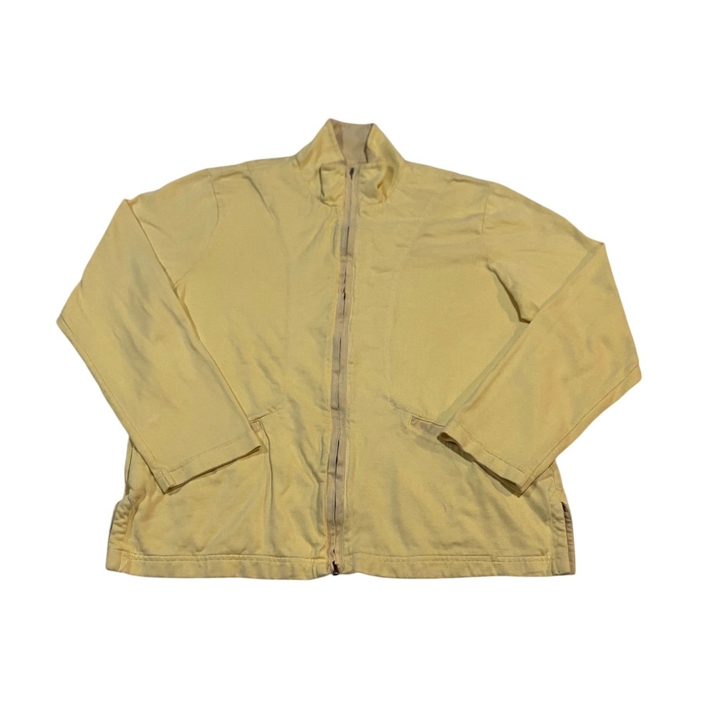 Tommy Bahama Womens L(12/14) Yellow Full Zip Mock Neck Jacket Palm Tree